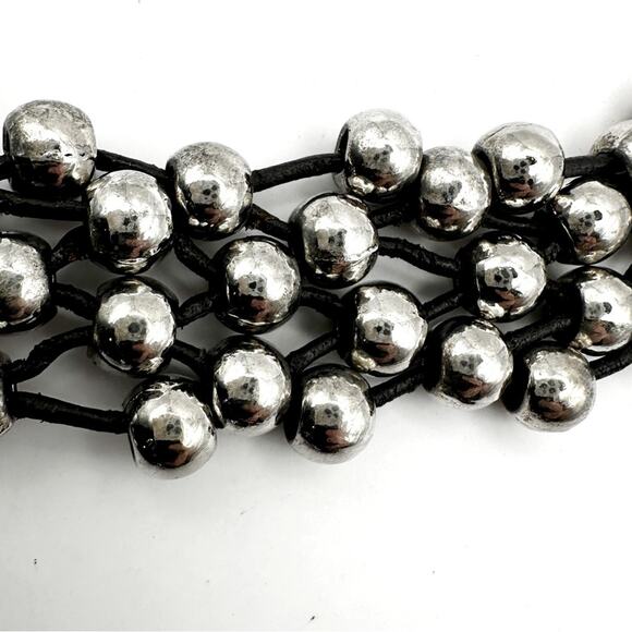 Trades by Haim Shahar Champagne Bubbles Black Leather Bracelet Silver Ball Boho - Picture 4 of 11